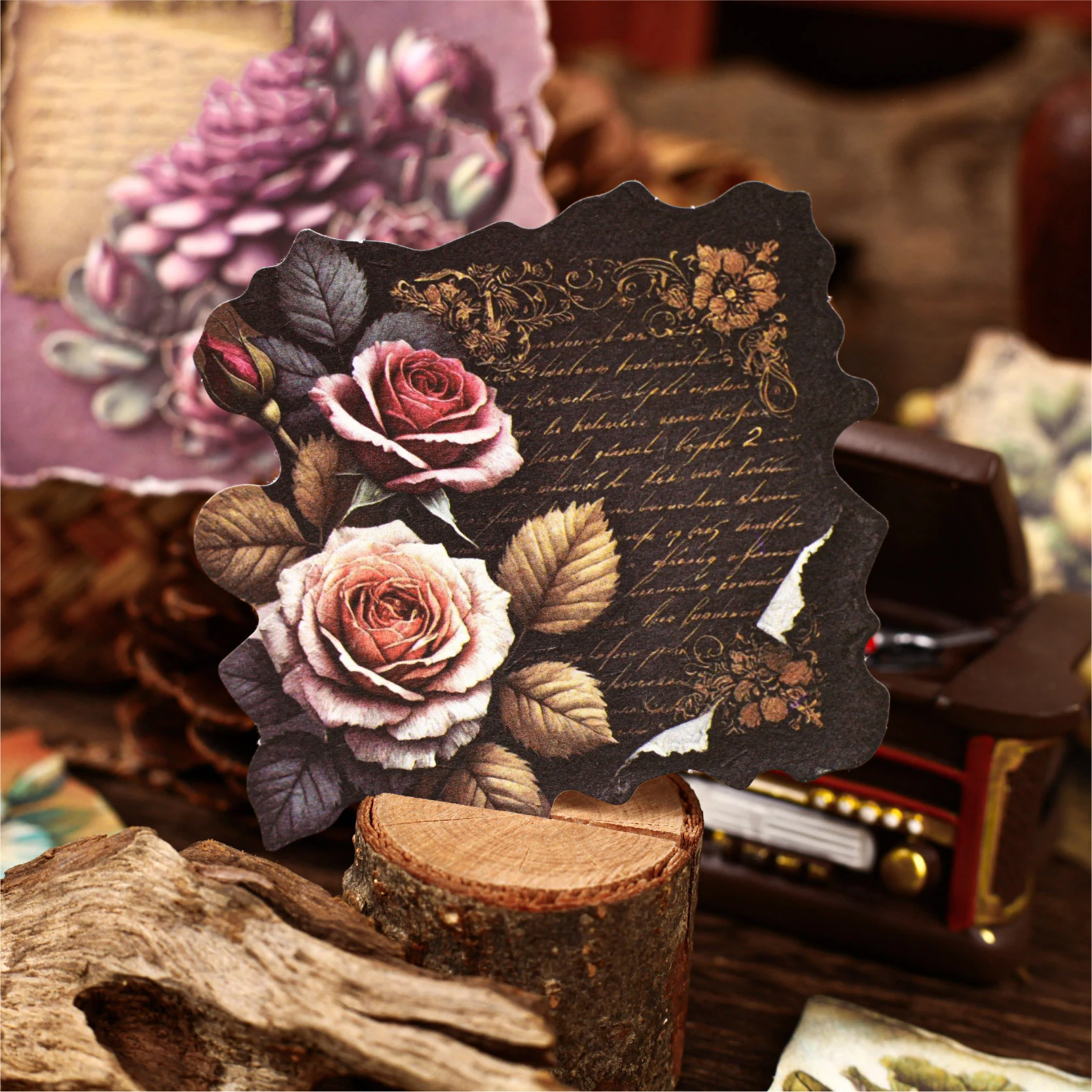 Stacked Incense Series Vintage Plant Flower Landscape Material Paper Memo Pad Creative DIY Junk Journal Collage Stationery