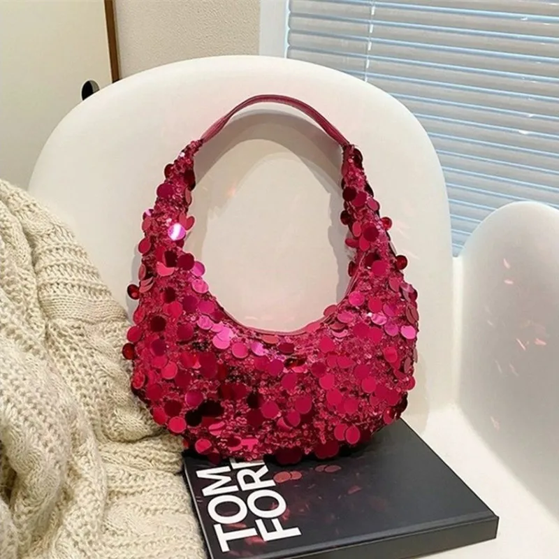 

2025 New Fashion Women's Colorful Sequin Handbags Evening Clutch Bag Unique Design New Moon Bag Trendy Underarm Bag Tote Bag