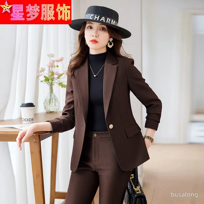 

Suit Women's Spring and Autumn Long Sleeve Female Black Small Suit Woolen Coat Slim-Fitting Suit Business Temperament Overalls