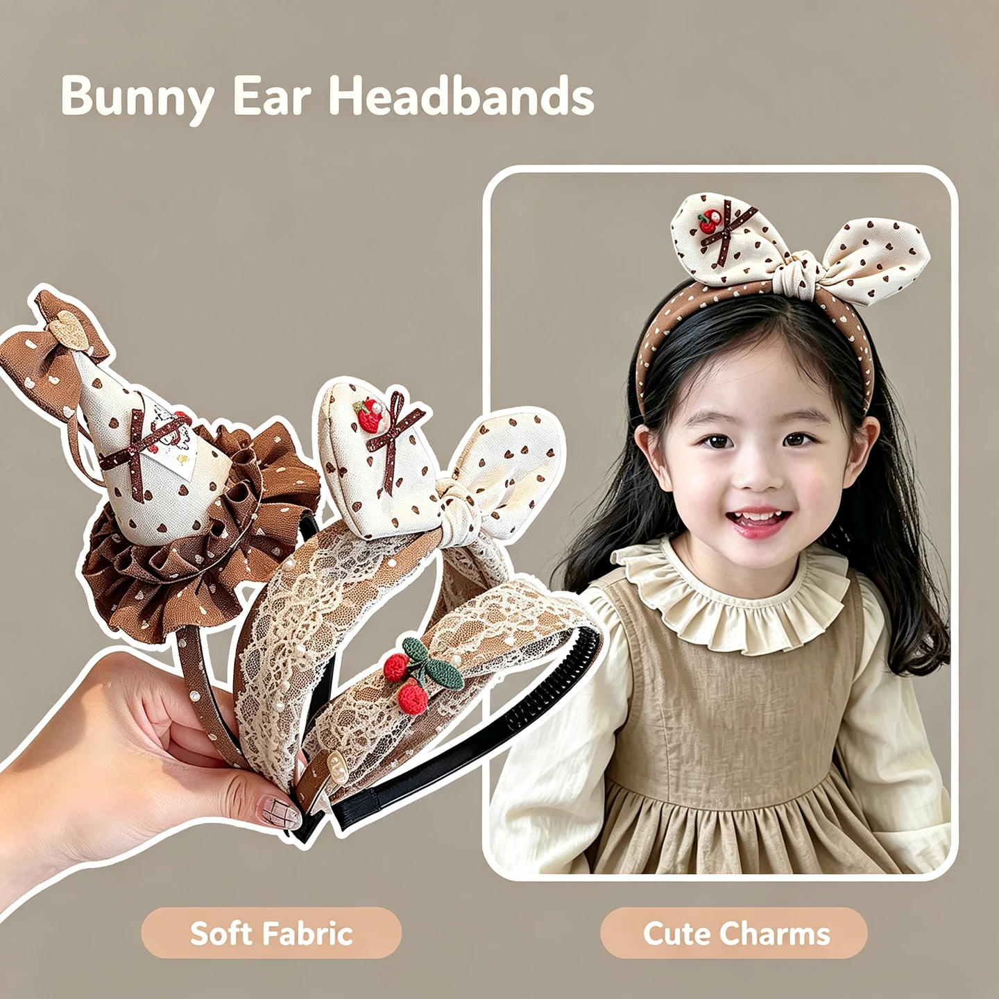 2026 Neues Herbst-Winter-Haarband für Mädchen und Kinder mit Kirschherz-Print, Stoffschleife, Haarband für Kleinkinder, Kinder-Haarband-Accessoire – Detail 1
