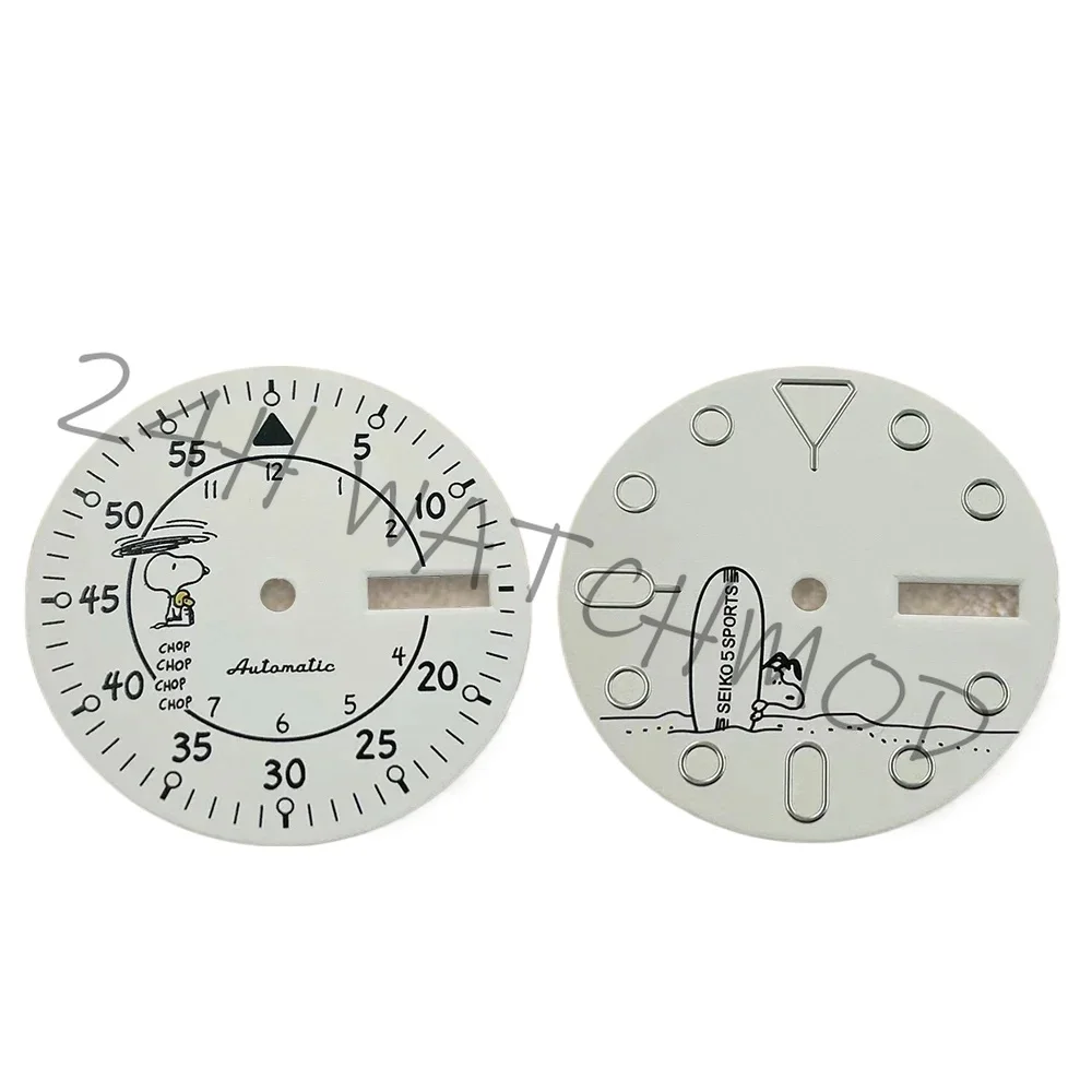 24h-WatchMod 28.5mm  Cartoon Dog Dial Suitable For NH36/NH36A Movement Green Luminous Watch Accessories White Dial