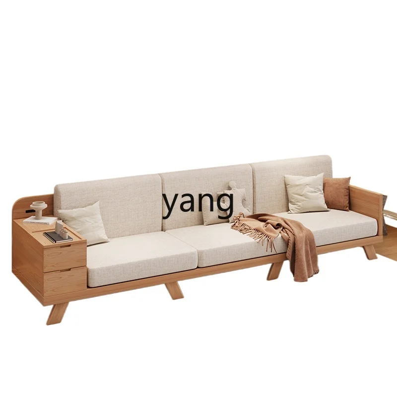 

LMM Solid Wood Sofa Simple Modern Three-Seat Cream Fabric Sofa