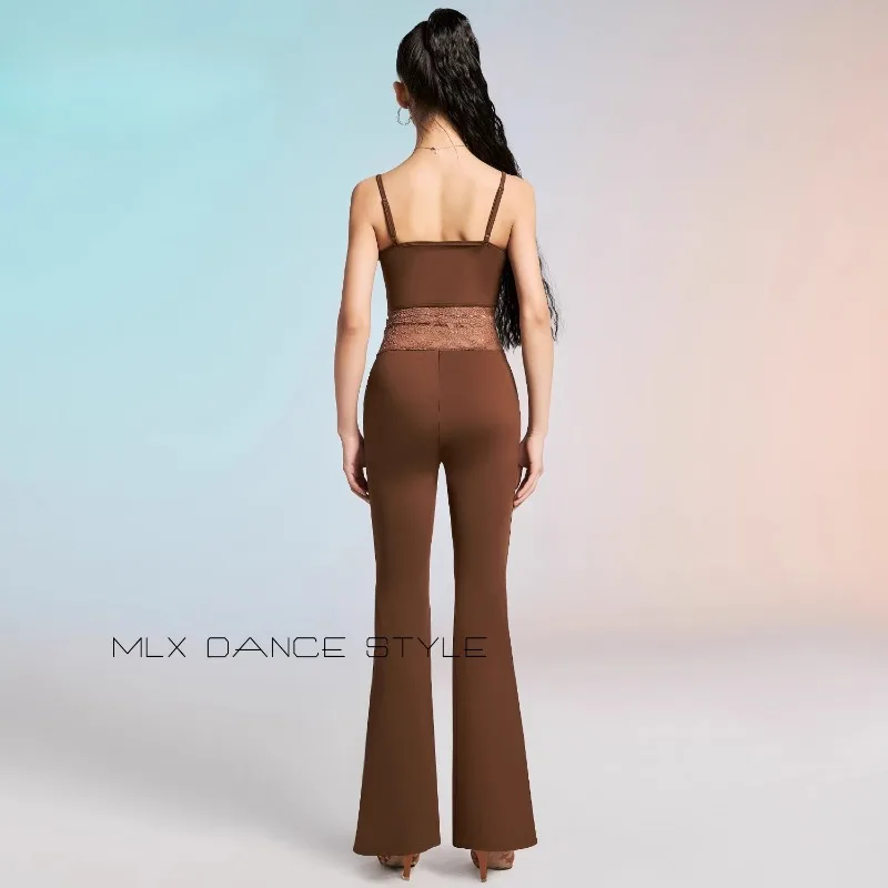 Maßgeschneiderter professioneller nationaler Standard-Tanzanzug mit Spitzenriemen am Rücken, lateinamerikanisches Tanzkleid für Erwachsene und Damen, Top-Übungskleidung