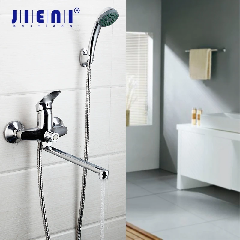 

JIENI Wall Mounted Bathroom Bathtub Faucet Mixer Tap W/ Hand Shower Mixer Shower Faucet Set Stainless Steel 250mm Long Spout