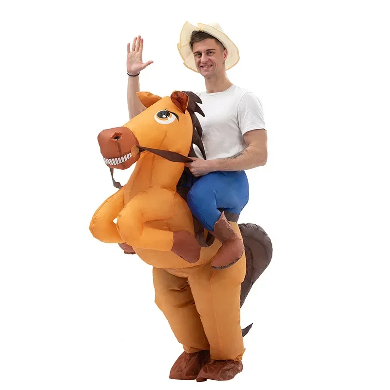 Funny Cosplay  Disfraz Inflatable Cowboy Riding Horse Costume Halloween Carnival Fancy Dress Party Stage Show Masquerade Toy