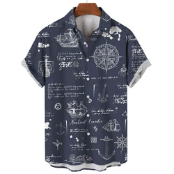 2024 Sailing World Graphic 3D Print Men's Vintage Shirt Fashion Casual Hawaiian Beach Style Summer Oversized Shirts for Men