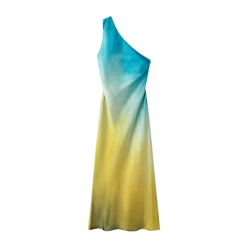 2024 RARF autumn new European and American style fashionable niche temperament diagonal shoulder tie dye dress