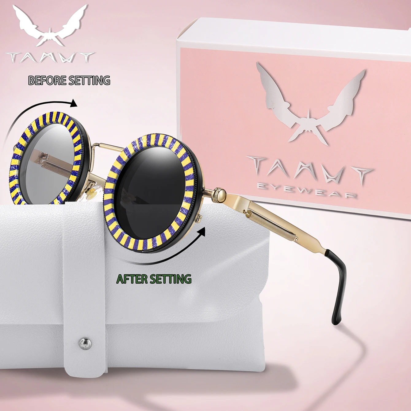 نظارات شمسية مستديرة ND للرجال والنساء Steampunk بعدسات مستقطبة قابلة للدوران - إطار معدني سطوع قابل للتعديل مع نظارات واقية