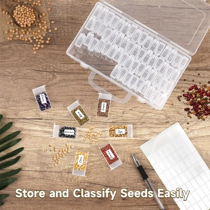 Plastic Seed Storage Box Seed Storage Organizer With 64 Independent Compact Boxes Seed Organizer Label Stickers Seed Container