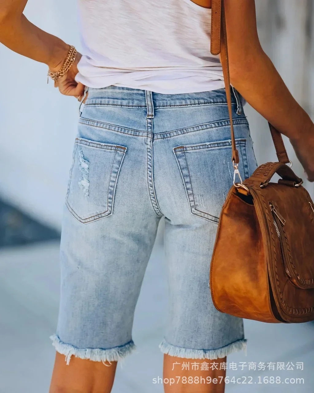 Sommer Neue Denim Zerrissene Fünf-Punkt-Hose Wunsch Raue Kante Fransen Jeans Frauen