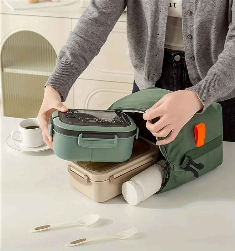 Modische, einfache und praktische isolierte Mahlzeittasche, geeignet für Studenten und Büroangestellte, mit großer Kapazität für die Lunchbox. – Detail 2