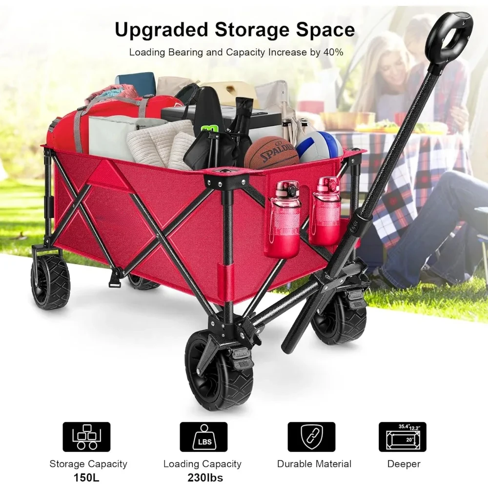 Imagem -03 - Carrinho de Jardim com Alça Ajustável e Porta-bebidas Heavy Duty Utility Beach Wagon Carrinho de Areia com Rodas Grandes Camping Compras