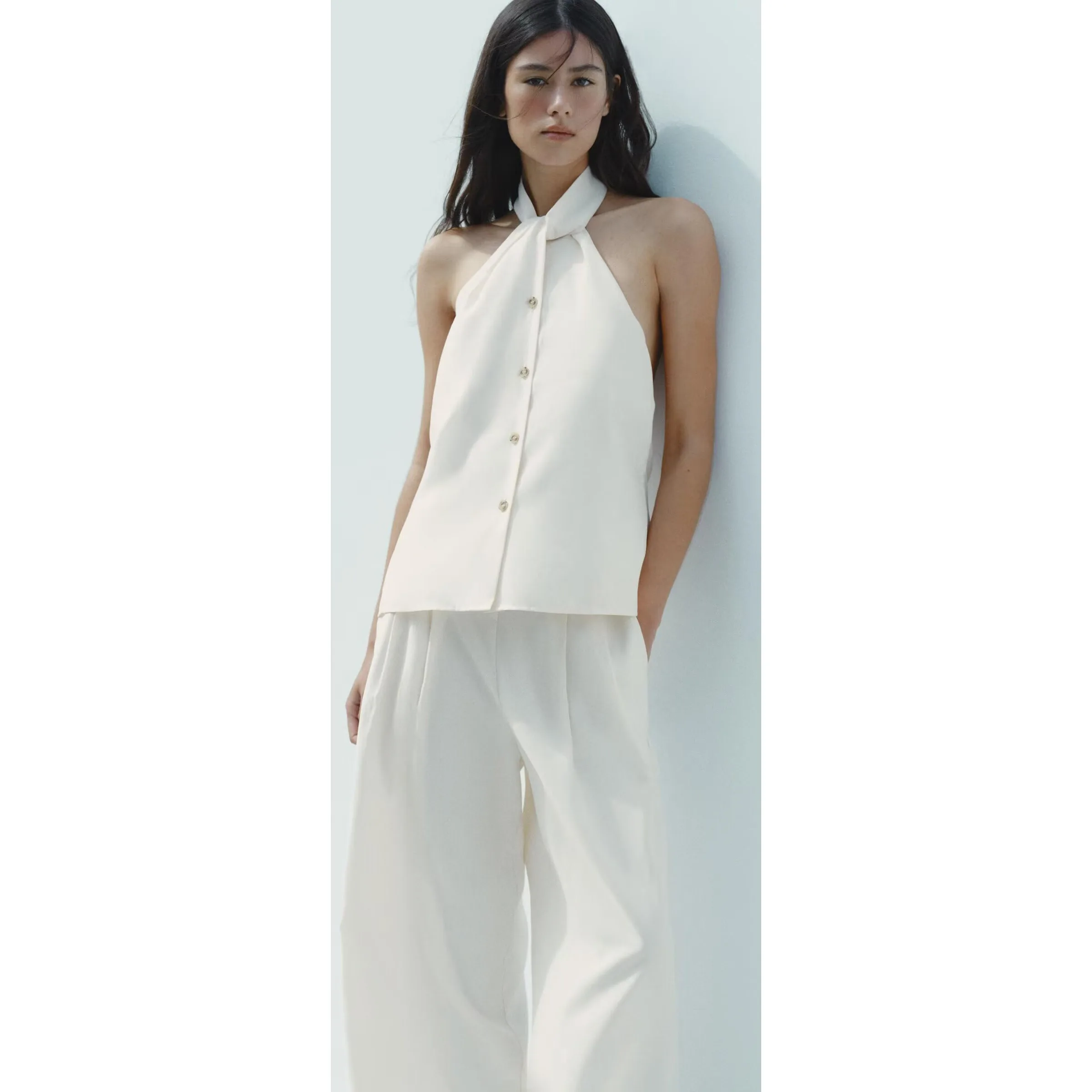 Conjunto de duas peças de moda primavera nova para mulheres com colete deco com nó de borboleta e calças de perna larga e...