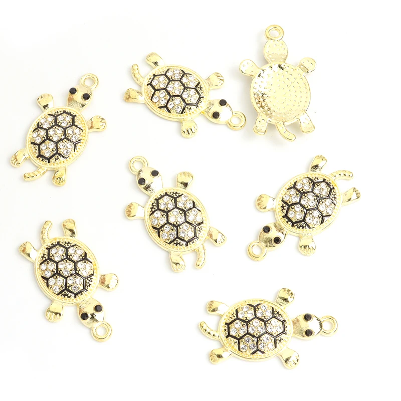 10pcs Delicate Sea Turtle Rhinestones Inlaid Enamel Charms for DIY Bracelet Necklace Earrings Cute Marine Life Jewelry Findings