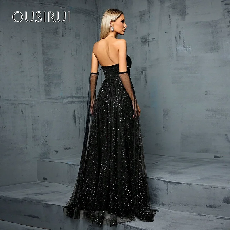 Sukienki na studniówkę w kształcie litery A z cekinami, rozcięciem, plisami, długością do podłogi, szyte na miarę, \"Sweetheart\"