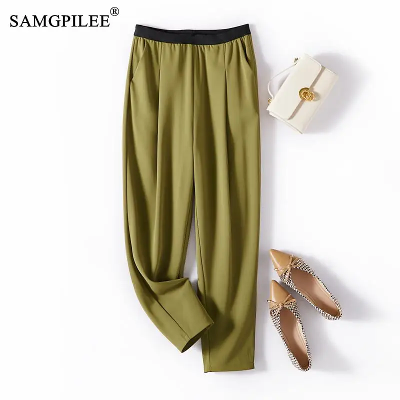 

Pants Woman Summer 2022 New Korean Fashion Contrast Color Elastic Waist Drape Ninth Harem Pant Solid Casual Female Clothing 4XL