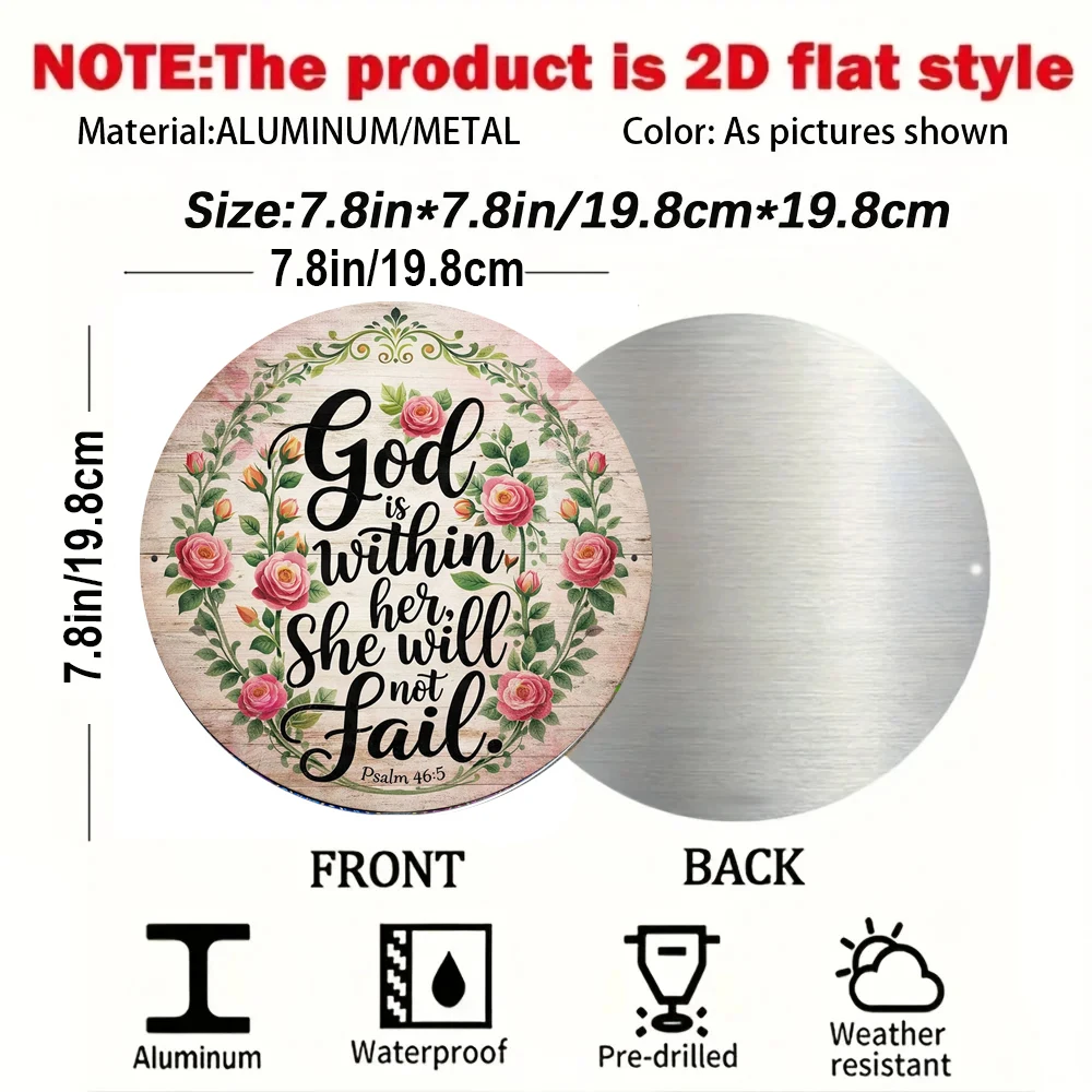 2D Flat, Decorative Round Sign, Vintage Decorative Plaque with the Scripture 