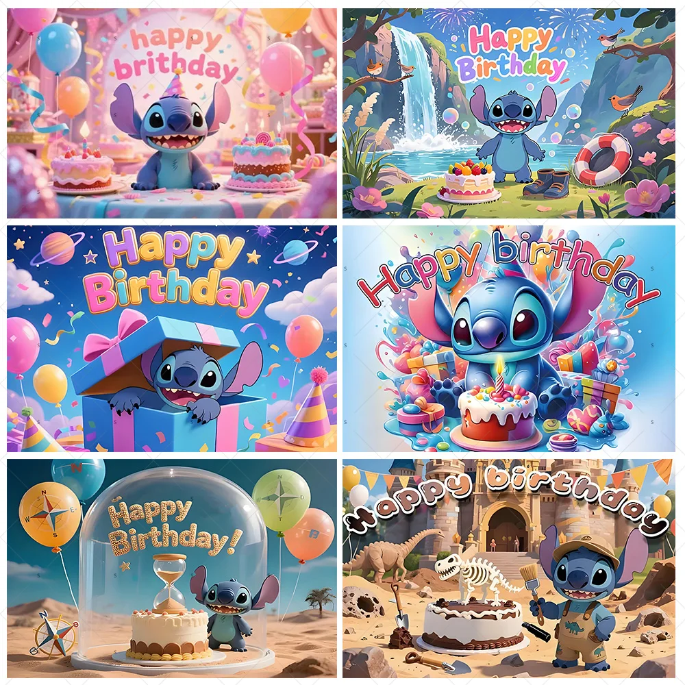 

Cute Stitch Background Banner Kid Birthday Party Decoration Stitch Angel Photography Backdrop Baby Shower Supplies Photo Studio