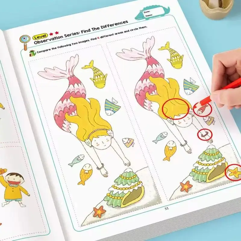 Interaktives 32-seitiges Spot-the-Difference-Spiel – farbenfrohes pädagogisches Aktivitätsbuch für Kinder von 3–8, verbessert den Fokus – Detail 3