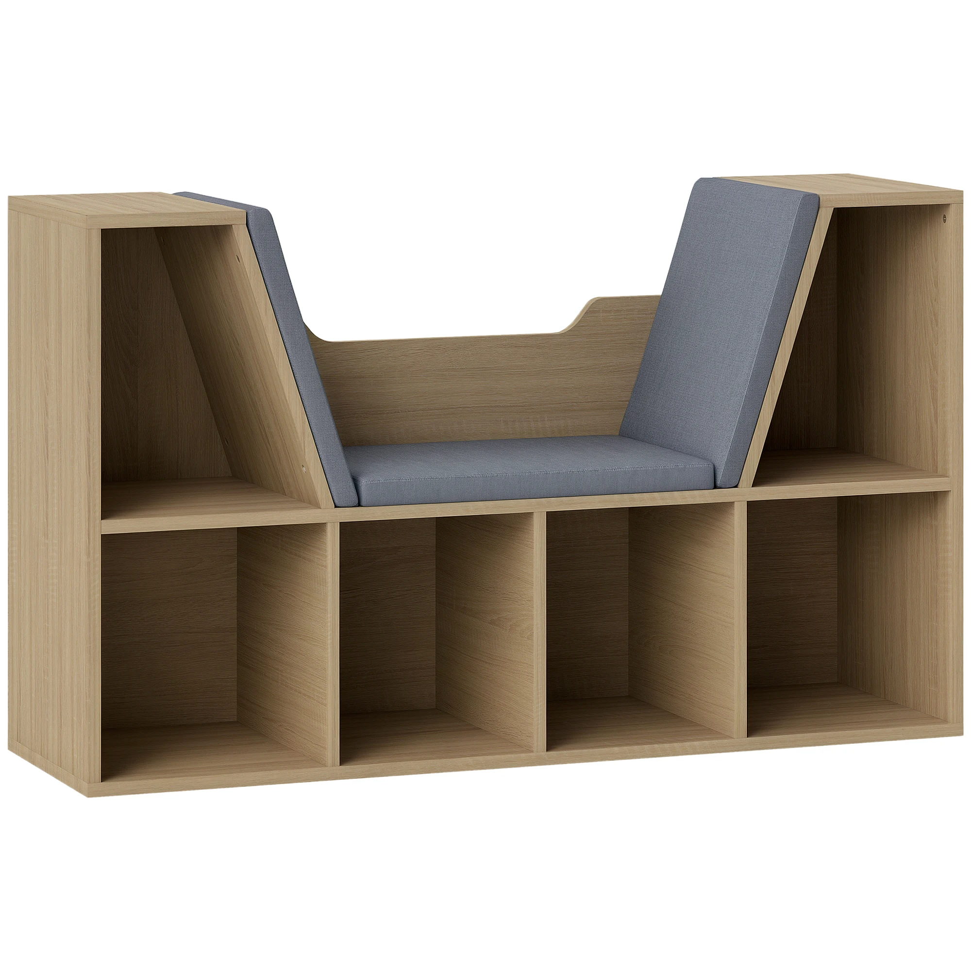 Librería con Asiento Estantería de Libros con 6 Cubos Cojín para Sala de Estar Dormitorio 102x30x61cm Blanco y Rosa