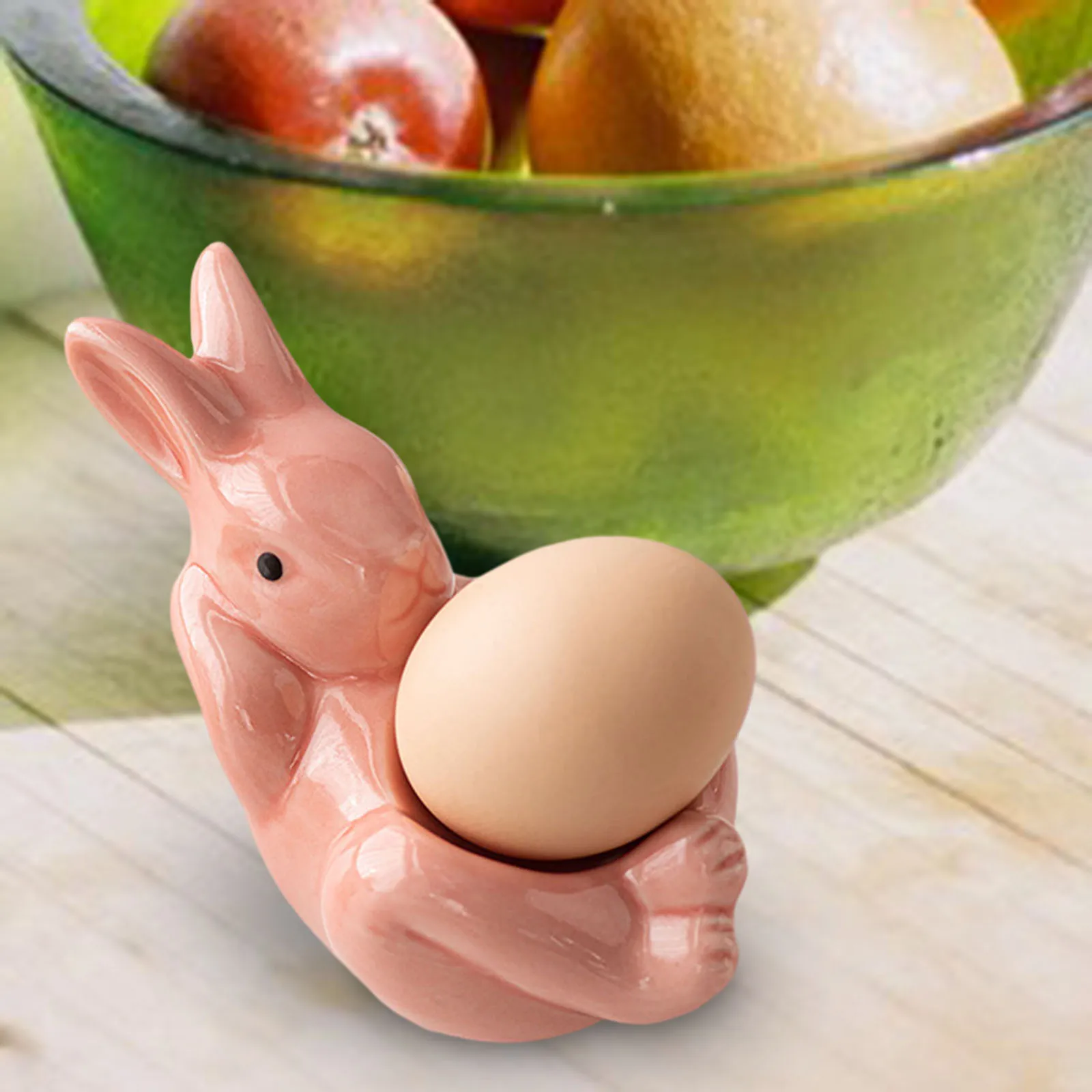 Ceramic Rabbit Egg Cup Easter Bunny Egg Stand Easter Tabletop Figurine for Hard Boiled Eggs Egg Holder for Lunch Breakfast