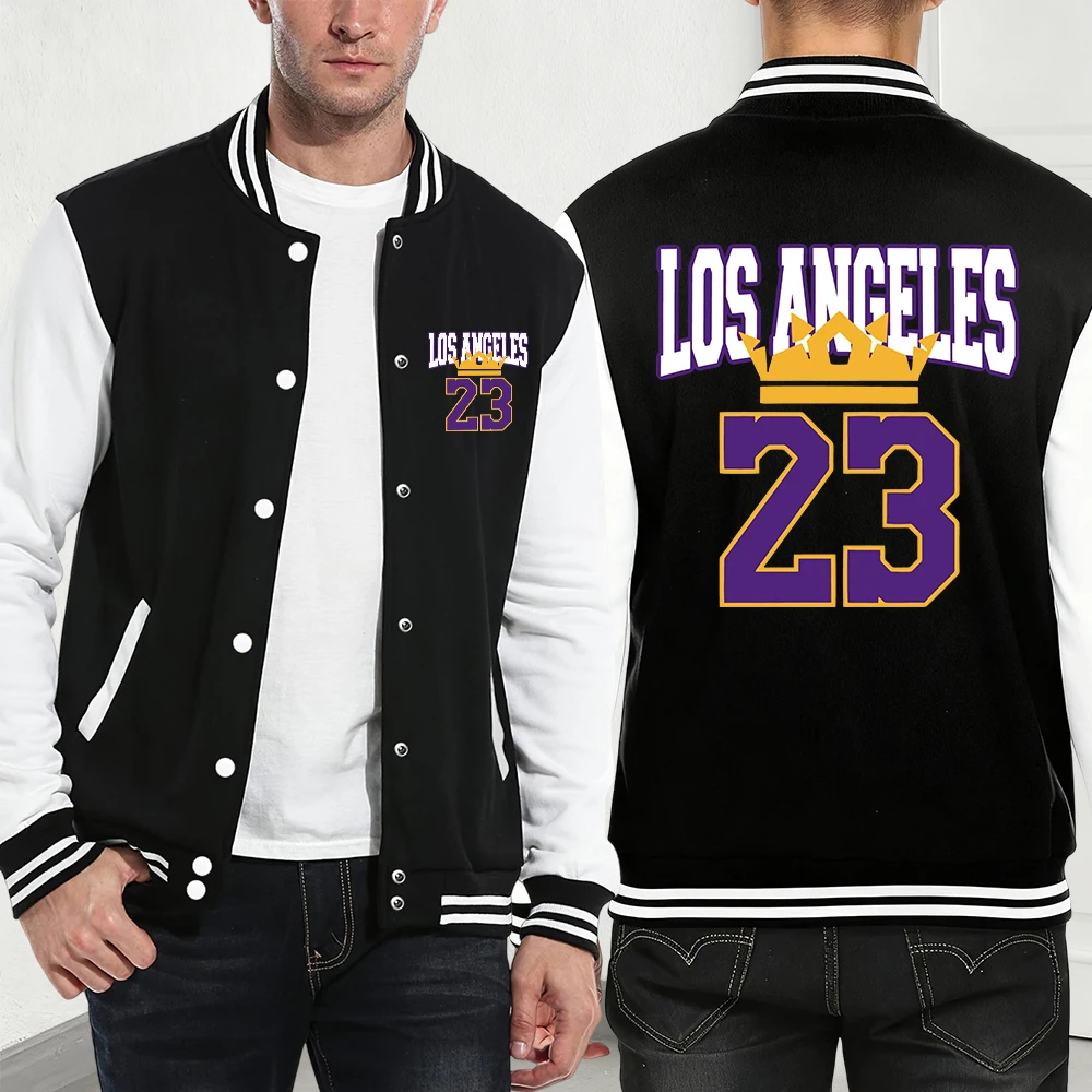 

Los Angeles 23 Printing Jackets Men'S Autumn Loose Baseball Jersey Casual Comfortable Coats Basics Pocket Fleece Warm Clothes