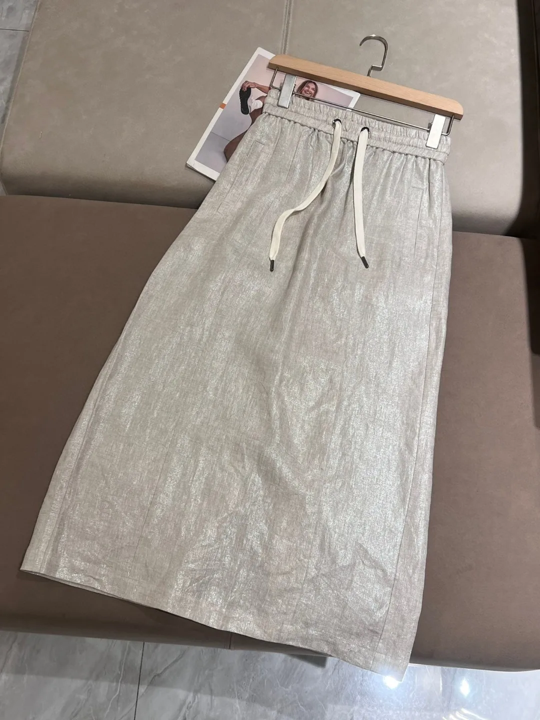 Summer high waist drawstring linen skirt