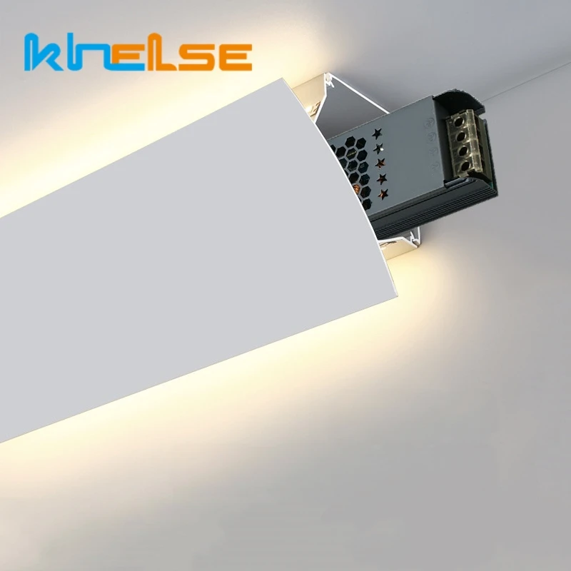 3.3ft Top Corner LED Aluminum Profile Surface Mounted Ceiling Gypsum Channel Backlight Luminous Plaster Line Strip Light 5pcs