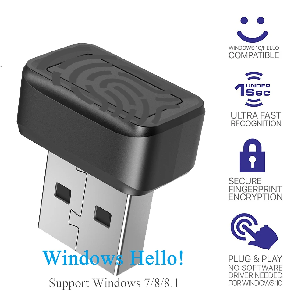 Leitor de Chave de Impressão Digital USB FIDO U2F Scanner Biométrico de Impressão Digital Windows Hello 360 °   Dongle de Segurança Biométrico Mini Touch
