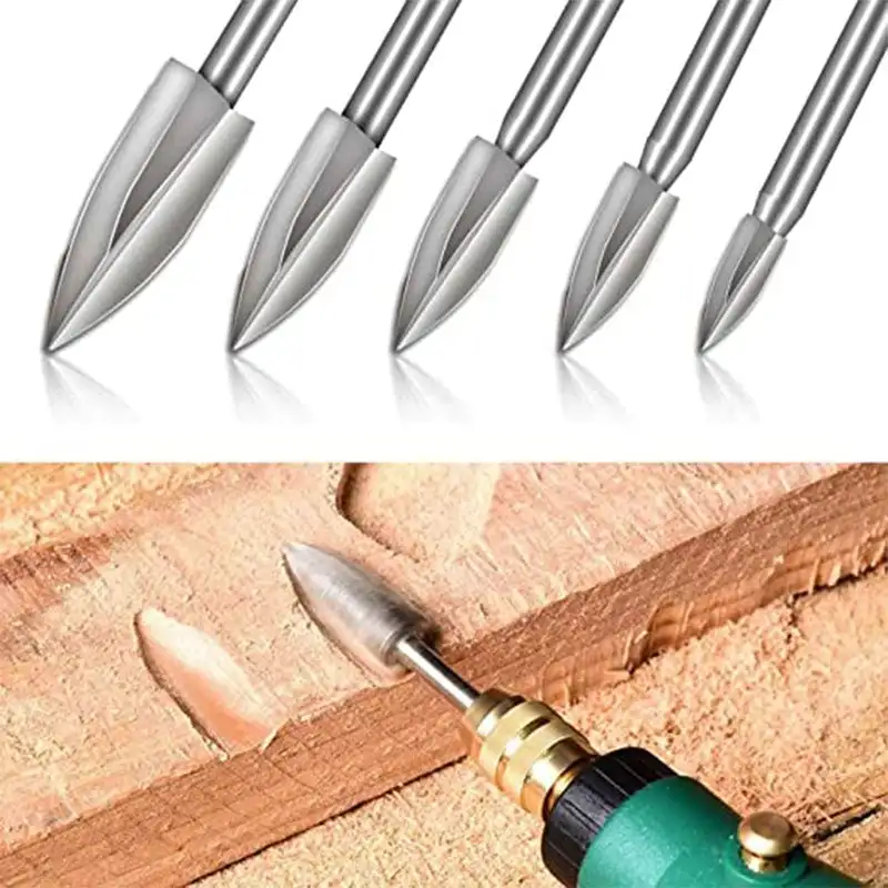 5PCS/Set Wood Carving Drill Bit HSS Engraving Drill Bit Set Solid Carbide Steel Root Milling Grinder Burr Precise Carve Woodwork