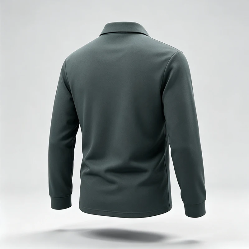 Herren-Polohemd mit langen Ärmeln, minimalistischem Design, Reverskragen, Buchstabenmuster, weiches Material, ideal für den Alltag, urbanen Freizeitlook und den täglichen Gebrauch. – Detail 8