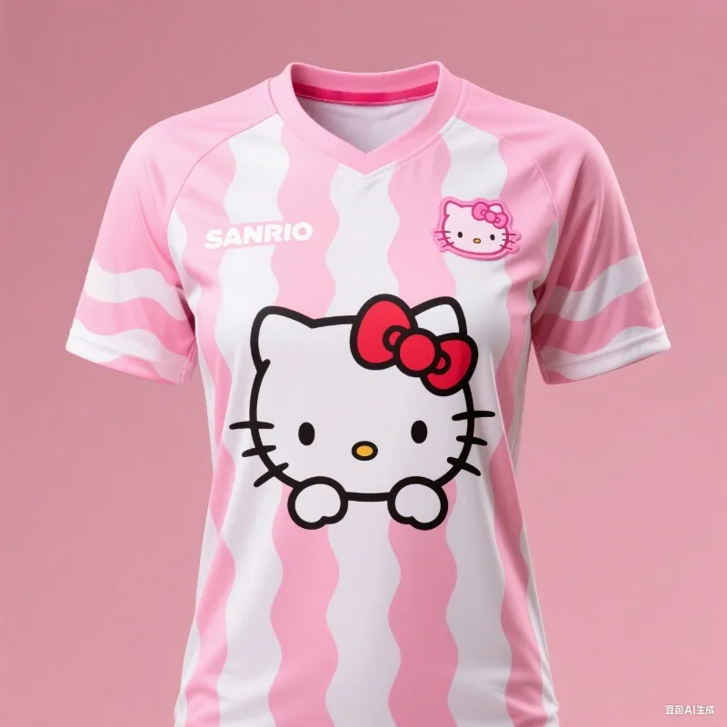 

2025 Disney Cartoon Hello Kitty Short Sleeved T-shirt Men Women Summer Fashion Leisure Breathable Quick Drying Football Jersey