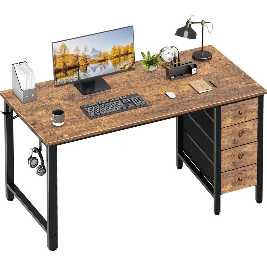 

Computer Desk with Fabric Drawers 55 Inch Long Study Work Writing Desk for Home Office Bedroom, Reversible Simple Modern Cute P