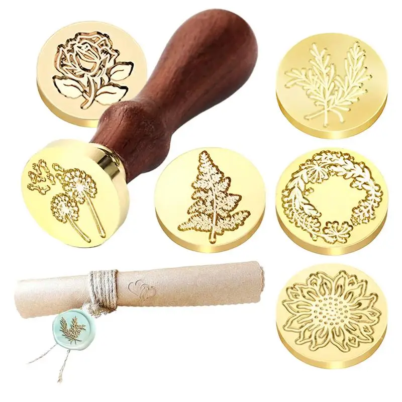 

Wax Sealing Stamp 6 Flower Pattern Wax Seal Stamp Crafting Wooden Handle Stamp Kit For Wedding Invitations Brass Head For