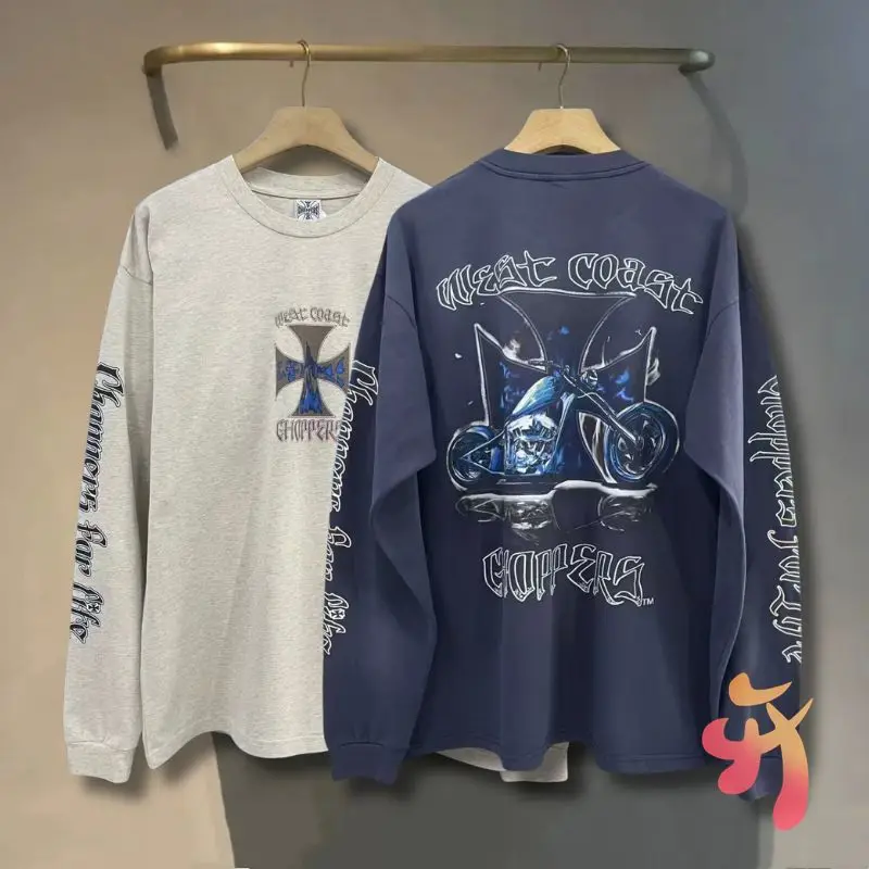 

American Street West Coast Choppers Long Sleeve Tshirt Y2K Motorcycle Graffiti Flame Cross Print Tops Men Women Sweatshirts