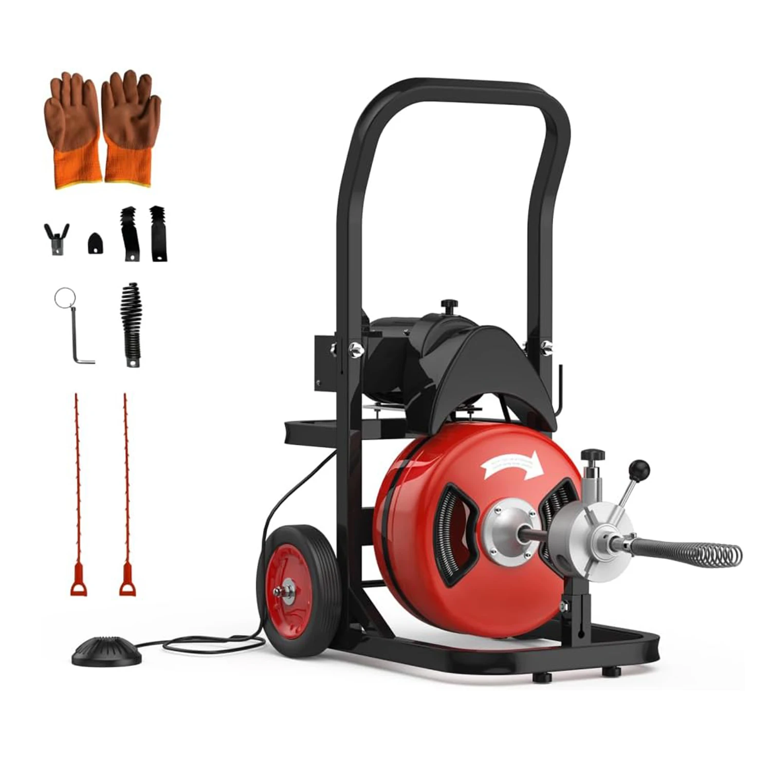 

75Ft/100Ft Drain Cleaning Machine 450W Auto Feed Portable Electric Sewer Snake Drain Auger with Cutter Air-Activated Foot Switch