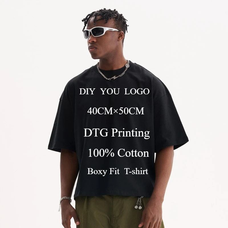 

Футболка с логотипом «сделай сам», мужская футболка с принтом DTG, Boxy Fit, 100% хлопок, повседневные свободные топы с короткими рукавами, персонализированные футболки