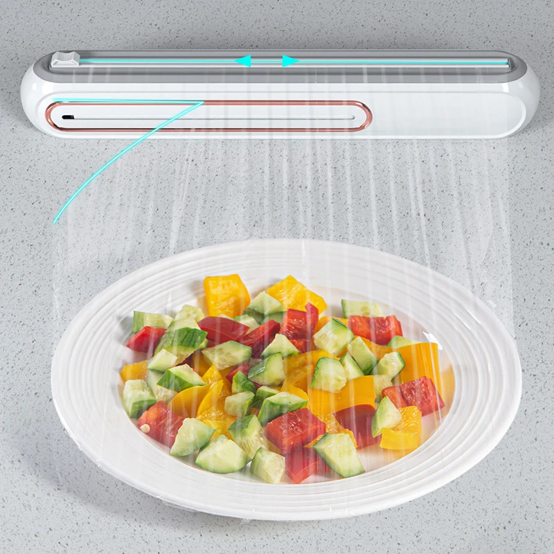 1pc Two-way Sliding Knife Magnetic Plastic Cling Wrap Cutter Multifunctional Food Cling Film Dispenser Kitchen Accessories