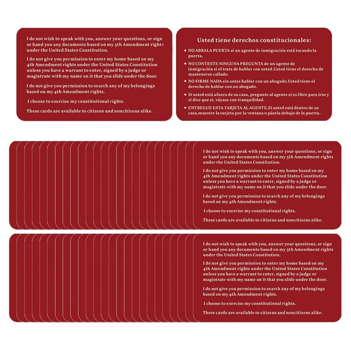 HOT DHDL Know Your Rights Immigration Red Card - English Spanish Constitutional Rights Reminder for Immigration Encounters 50PCS
