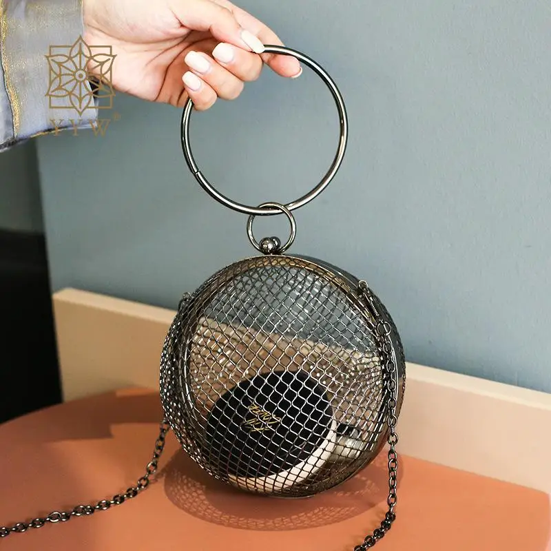 Mini Hollow Metal Round Ball Clutch Handbag for Women Fashion Circle Top Handle Women Evening Party Bag Box Shoulder Chain Purse