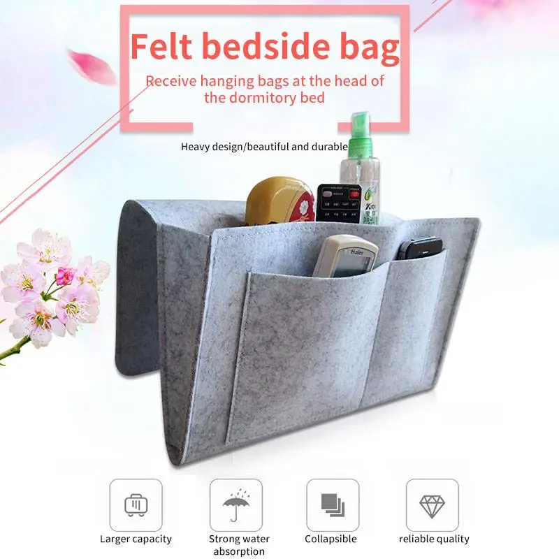 Bedside Storage Bag Felt Bed Sofa Side Pouch Remote Control Hanging Caddy Bedside Couch Storage Organizer Bed Holder Pockets