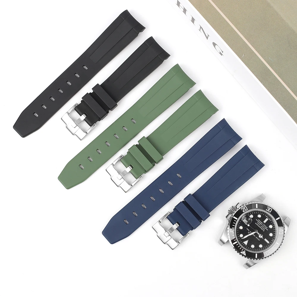 

20mm Curved End FKM Fluororubber Watch Band for Rolex Strap for Omega Rubber Bracelet for Men Sport Band Replacement Wrist Band