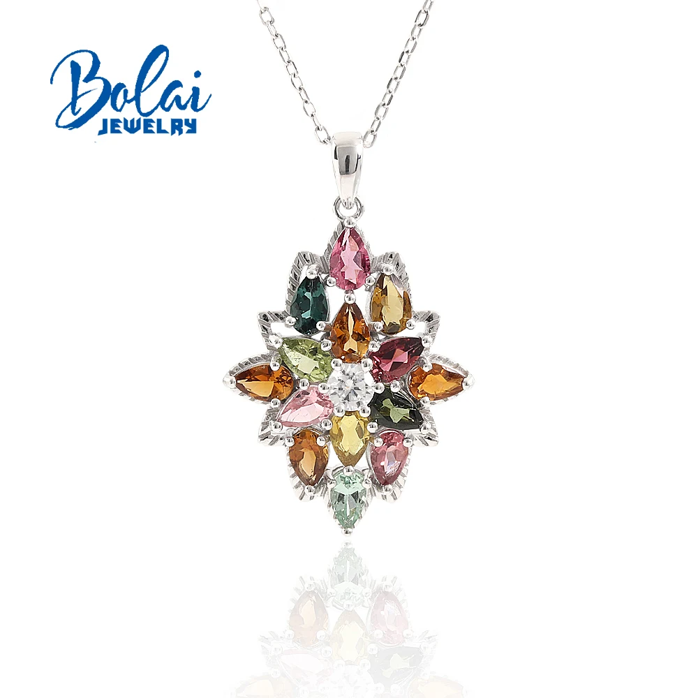 

925 Sterling Silver Necklace Natural colorful tourmaline gemstone October Birthstone jewelry for women Birthday Engagement gifts