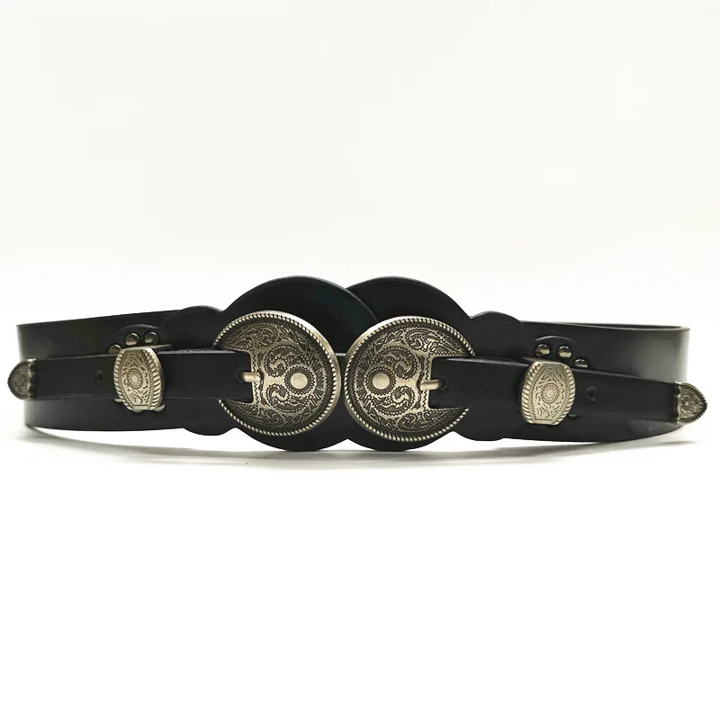 

Women's Vintage Buckle Black PU Leather Cummerbunds Female Dress Corsets Waistband Belts Decoration Wide Belt R2708