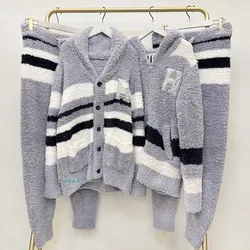 Thick Long Fur Homewear, Striped Cardigan, Shawl Collar, Winter Pajamas, Original GP, Japan