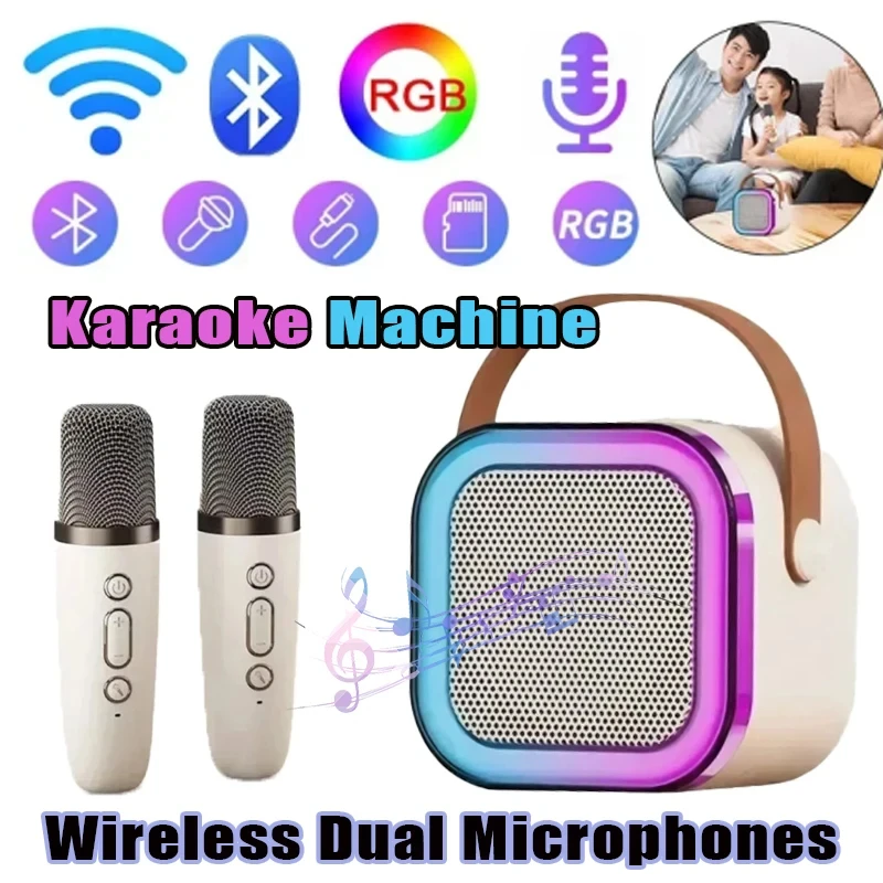 K12 Bluetooth Karaoke Machine Portable 5.3 PA Speaker System with 1-2 Wireless Microphones Home Family Singing Children\'s Gifts