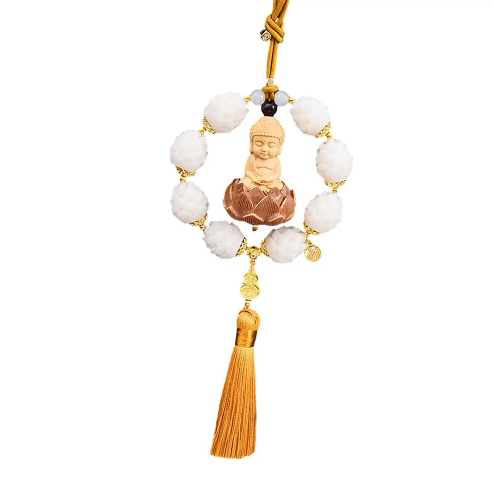 Buddha Statue Resin Car Rearview Mirror Pendant Feng Shui Dangle Ornament Auto Interior Hanging Decoration for Home Office Gift