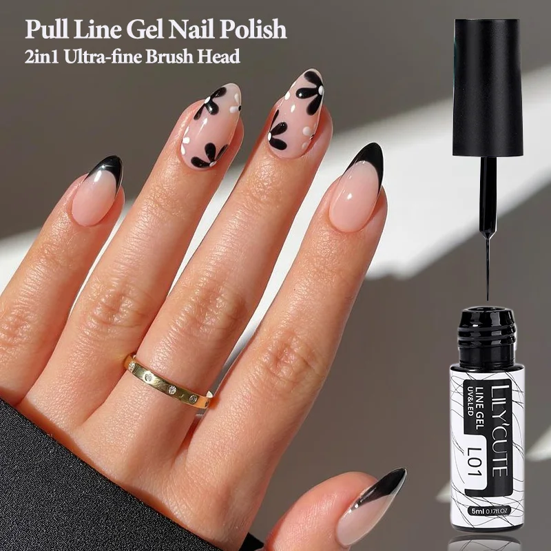 LILYCUTE-esmalte de uñas en Gel, delineador negro, blanco y rojo, efecto francés, manicura, línea de dibujo semipermanente, pintura de uñas, barniz en Gel, 5ML