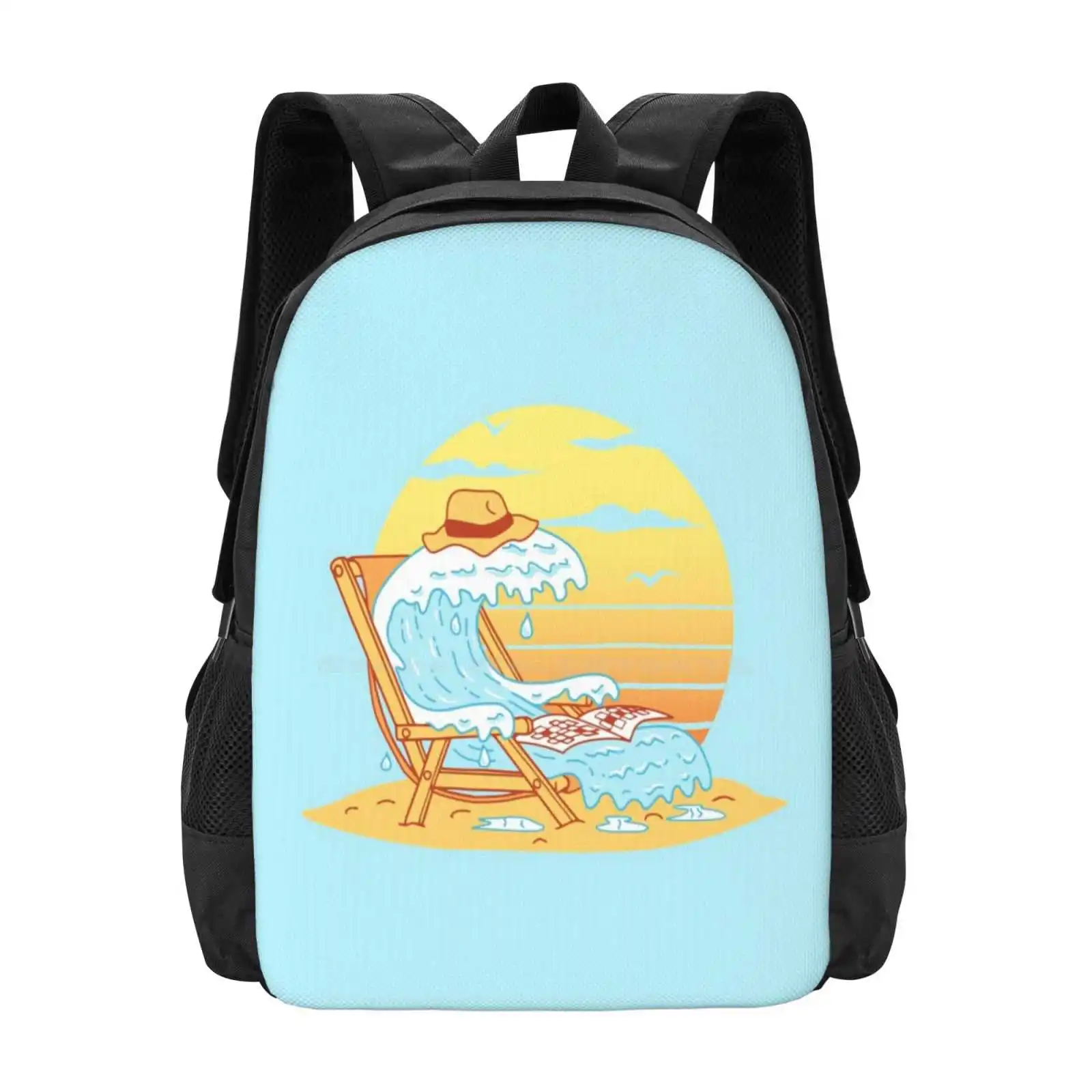 Wave On The Beach Hot Sale Schoolbag Backpack Fashion Bags Summer Cute Wave Funny Sea Beach Gotoupart Go To Up Art Vacation