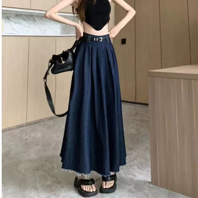 New Women Spring Summer Denim Skirt Fashion Vintage High Waist A-Line Ragged Denim Skirt Casual Loose All-match Jeans Skirt